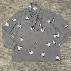 VTG Brownstone Studio Blouse Womens 20 Gray Mod 70s 80s Tie Neck Secretary
